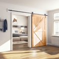 thumbnail image 1 of Bronco Hardware 4FT-20FT Sliding Barn Wood Door Hardware Kit, Rustic Antique Style For Single and Double Doors, 8FT Flat Black Track Kit (Hardware Kit Only), 1 of 3