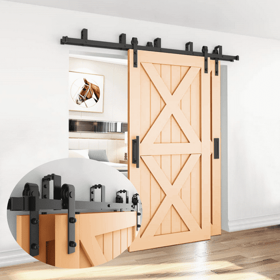 Bronco Hardware Heavy Duty Double Track Bypass Barn Door Hardware Kit 11FT, Perfect for Closet, Easy Installation, Slide Smoothly & Quietly (Hardware Kit Only)