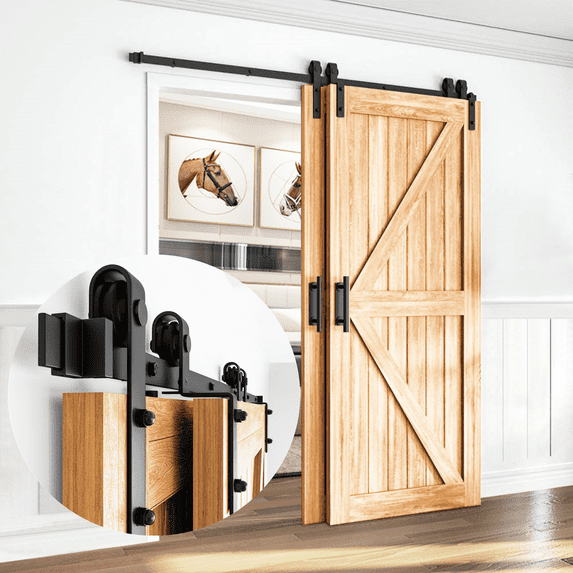 Bronco Hardware Heavy Duty Single Track Bypass Barn Door Hardware Kit 6.6FT, Perfect for Closet, Easy Installation, Slide Smoothly & Quietly (Hardware Kit Only)
