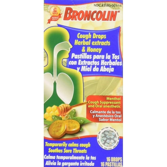 Broncolin Herbal Hard Candy, Honey & Peppermint 1.4 oz (Pack of 4)