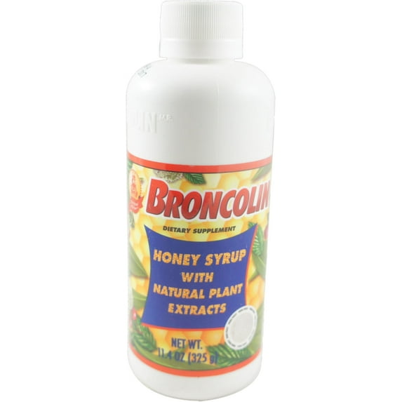 Broncolin Honey Cough Relief Syrup with Natural Plant Extracts Dietary Supplement, Regular 11.4 oz (Pack of 3)