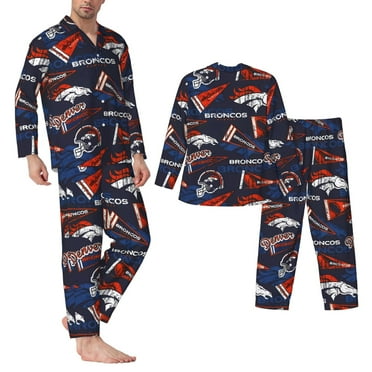 Broncos Men's Pajamas, Youth Soft Long-Sleeved Pajamas Set, Loose And Skin-Friendly, Home Leisure Style Football Classic Style With Pocket Pajamas
