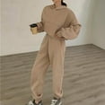 thumbnail image 1 of Brondbend 2 Piece Sweatsuits for Women Tracksuit Women Long Sleeved Hooded Solid Front Pocket Pullover Sweatshirt with Sweatpant Outfits Loose Fall Winter Comfortable Workout Set,Khaki, 1 of 5