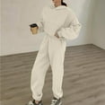 thumbnail image 1 of Brondbend 2 Piece Sweatsuits for Women Tracksuit Women Long Sleeved Hooded Solid Front Pocket Pullover Sweatshirt with Sweatpant Outfits Loose Fall Winter Comfortable Workout Set,White, 1 of 5