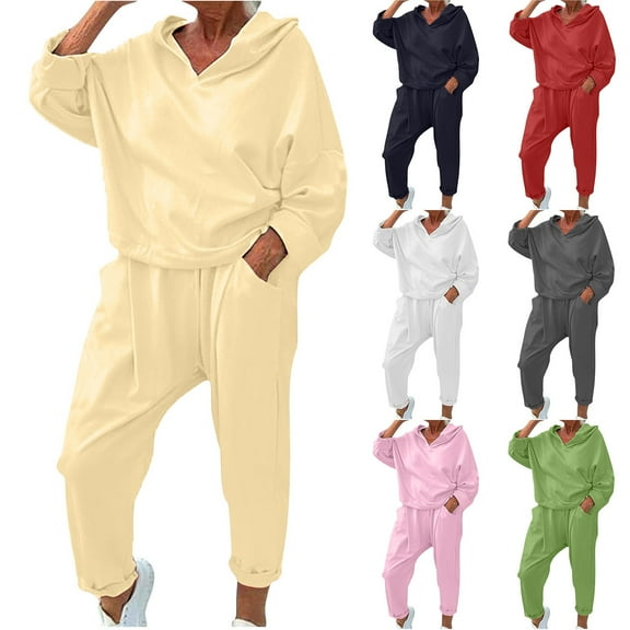 Brondbend 2 Piece Tracksuit for Sweat Suits for Womens Long Sleeve Hooded Solid Color Pullover and Casual Sweatpant Outfit Plus Size Fall Winter Fashionable Outdoor Athletic Set,Black