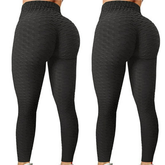 Brondbend 2PC Womens Tall Yoga Pants Womans Leggings Stretchy Waist Belly Control Workout Trousers Solid Color Comfortable Tights Slim Fit Fitness Athletic Jogger Black