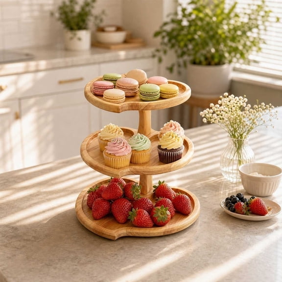 Brondbend 3 Tier Heart Shaped Serving Tray Solid Wood Rustic Natural Stand for Cupcakes Snacks Fruit Jewelry Home Kitchen Dining Decor