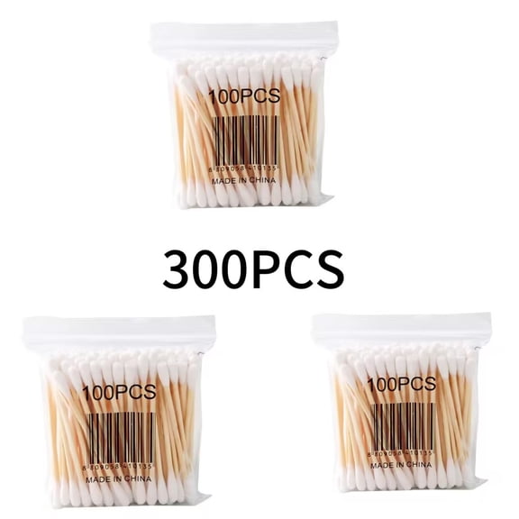 Brondbend 300 Count, Cotton Swabs with Wooden Sticks Bamboo Cotton Swabs Double Round Tips, Biodegradable Cotton Buds, 3 inch Cotton Swabs for Ears, Makeup, Household Cleaning