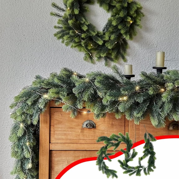 Brondbend Artificial Pine Rattan Two-Tone Green Round Cypress Imitation Greenery Plastic Vine for Christmas Home Table Window Wreath Decor