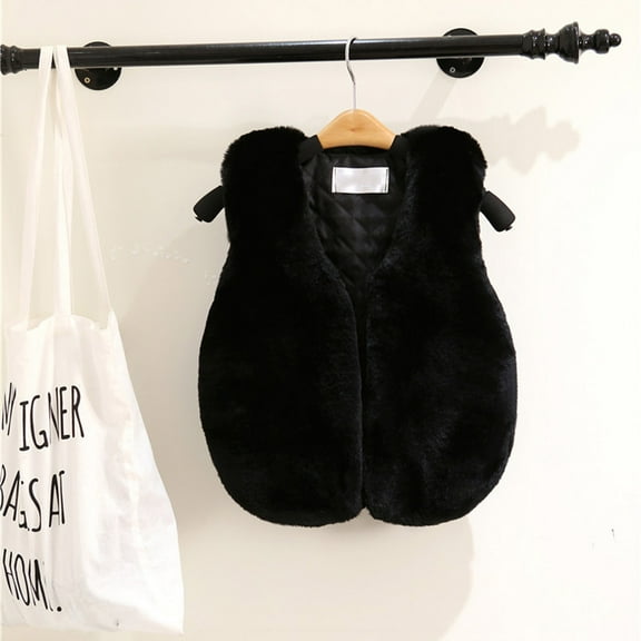 Brondbend Baby Vest Girls Fleece Vest V Neck Soild Color Sleeveless Cute Thick Jacket Basic Fit Fall Winter Festival Outdoor Casual Trendy Warm Plush Clothes Soft,Black