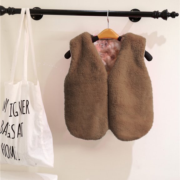 Brondbend Baby Vest Girls Fleece Vest V Neck Soild Color Sleeveless Cute Thick Jacket Basic Fit Fall Winter Festival Outdoor Casual Trendy Warm Plush Clothes Soft,Khaki