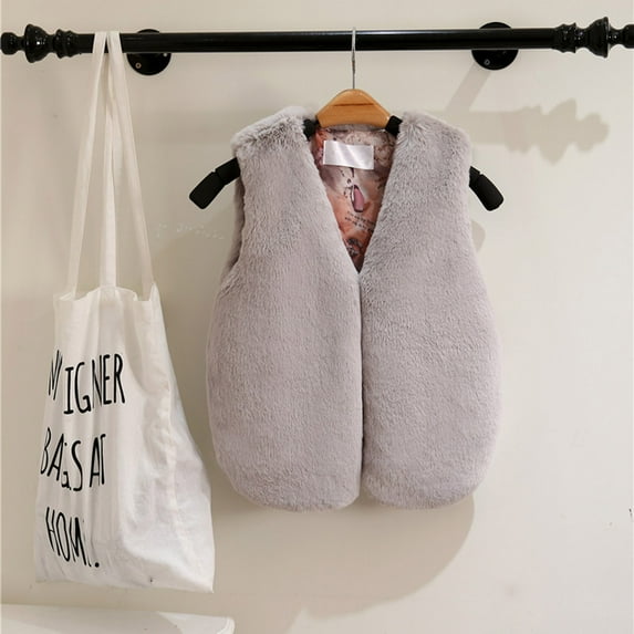 Brondbend Baby Vest Girls Fleece Vest V Neck Soild Color Sleeveless Cute Thick Jacket Basic Fit Fall Winter Festival Outdoor Casual Trendy Warm Plush Clothes Soft,Gray