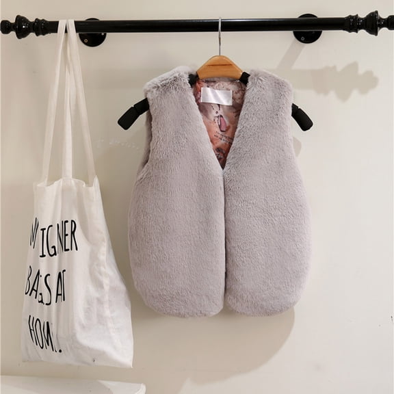 Brondbend Baby Vest Girls Fleece Vest V Neck Soild Color Sleeveless Cute Thick Jacket Basic Fit Fall Winter Festival Outdoor Casual Trendy Warm Plush Clothes Soft,Gray