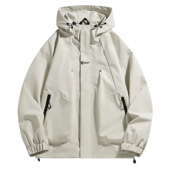 Brondbend Best Waterproof Windproof Jacket Men's Solid Color Outdoor Windproof and Waterproof Long Sleeved Hooded Jacket Plus Size Fall Winter Climb Mountains,White