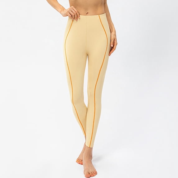Brondbend Best Yoga Pants for Women Workout Leggings for Women Elastic High Waist Belly Control Workout Trousers Stripe Comfortable Tights Slim Fit Holiday Fitness Jogger Yellow