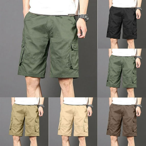 WWV Big and Tall Cargo Shorts Work Shorts for Men Construction Multi Pockets Button Shorts Solid Color Trendy Loose Fit Outdoor Sports Workwear Pants Army Green L