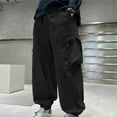 thumbnail image 1 of Brondbend Boy Cargo Pants Sweatpants for Kids Elastic Waisted Solid Color Pocket Joggers Regular Fit Fall Winter Outdoor Athletic Hiking Comfortable Trousers,Black, 1 of 2