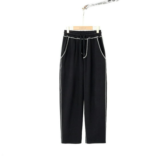 Brondbend Boys' Casual Pants Elastic Waist Drawstring Pocket Mid Size Straight Leg Cotton Pants Children's Loose Fit Fall Winter Comfortable Gym Athletic Trousers,Black