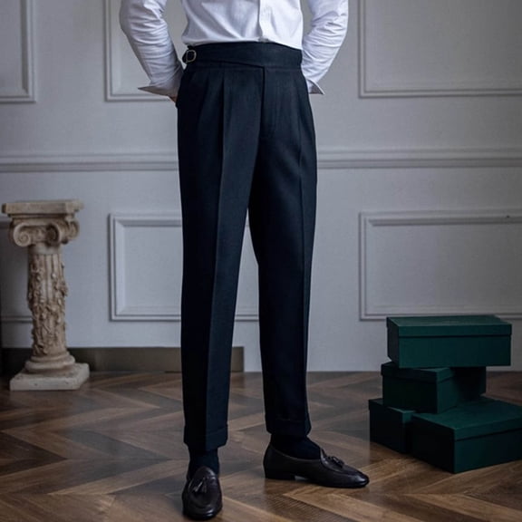 Brondbend Business Casual Mens Pants Mens Dress Pants Straight Fit Adjustable High Waist Zipper Trousers with Pocket Solid Comfortable Wrinkle-Free Trousers Classic Fit Weekend Outings Suit Pants