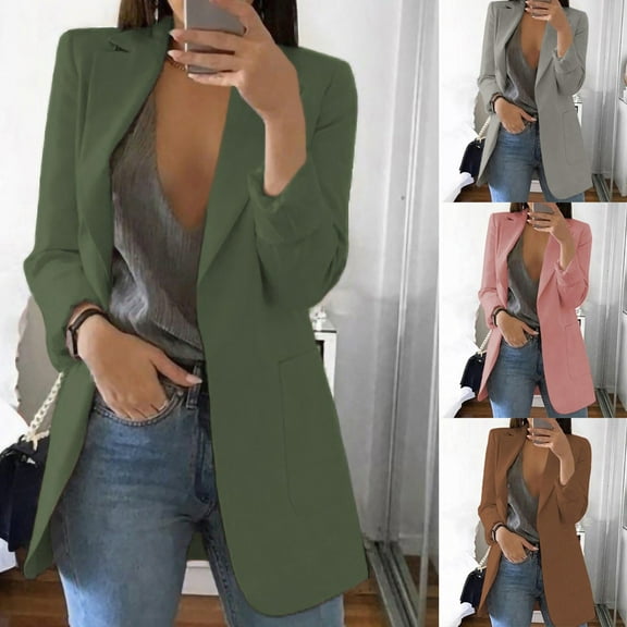 Brondbend Business Jackets for Women Women's Blazers Suit Lapel Long Sleeved Solid Color Coat Slim Fit Fashion Fall Winter Party Work Outerwear Trendy Army Green