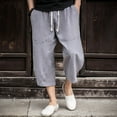 thumbnail image 1 of WWV Capri Pants for Men Mens Cropped Pants Pocket Drawstring Elastic Waist Trousers Solid Color Trendy Relaxed Fit Beach Travel Cotton Linen Pants Gray XXXXXL, 1 of 6