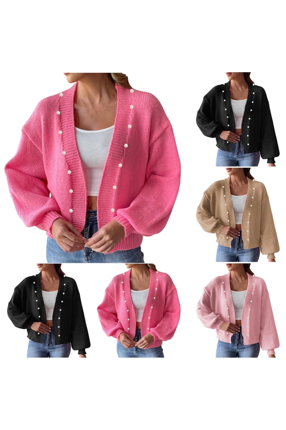 Cardigan Sweaters for Women Long Sleeve Sweater for Women Open Front Button Fashion Knitted Top Loose Fit Fall Winter Casual Party Warm Outerwear Lightweight,Black