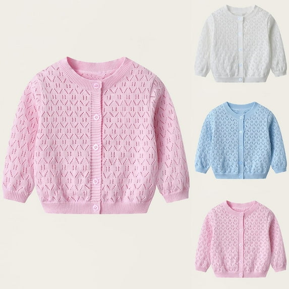 Brondbend Cardigan for toddler Girl Kids Cardigan Sweater Crewneck Long Sleeved Solid Knitted Coat Front Button Breathable Cotton Jacket Loose Fall Winter Comfortable Outerwear,Blue
