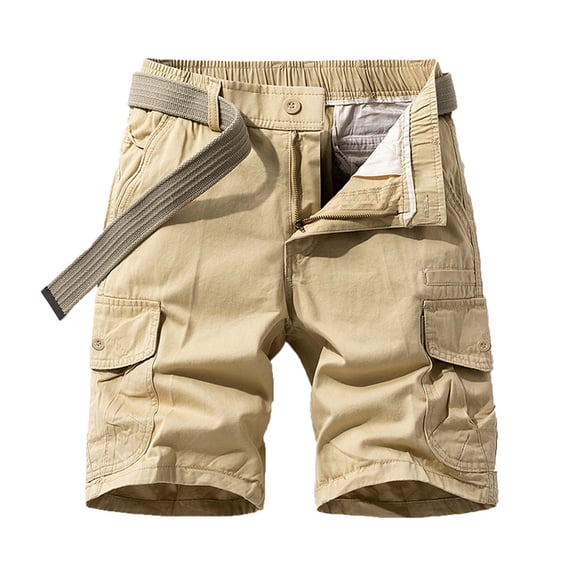 WWV Cargo Shorts for Men Big Tall Mens Work Shorts Pockets Zipper Button Shorts Solid Color Fashion Casual Loose Fit Weekend Sports Workwear Pants Khaki XL