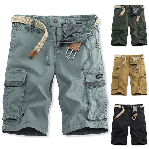 WWV Cargo Shorts Men's Mens Work Shorts Pockets Zipper Button Shorts Solid Color Fashion Casual Loose Fit Outdoor Sports Workwear Pants Army Green L