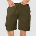 thumbnail image 1 of WWV Cargo Shorts Men's Work Shorts Pockets Drawstring Shorts Solid Color Fashion Casual Loose Fit Daily Running Workwear Pants Green XXL, 1 of 4