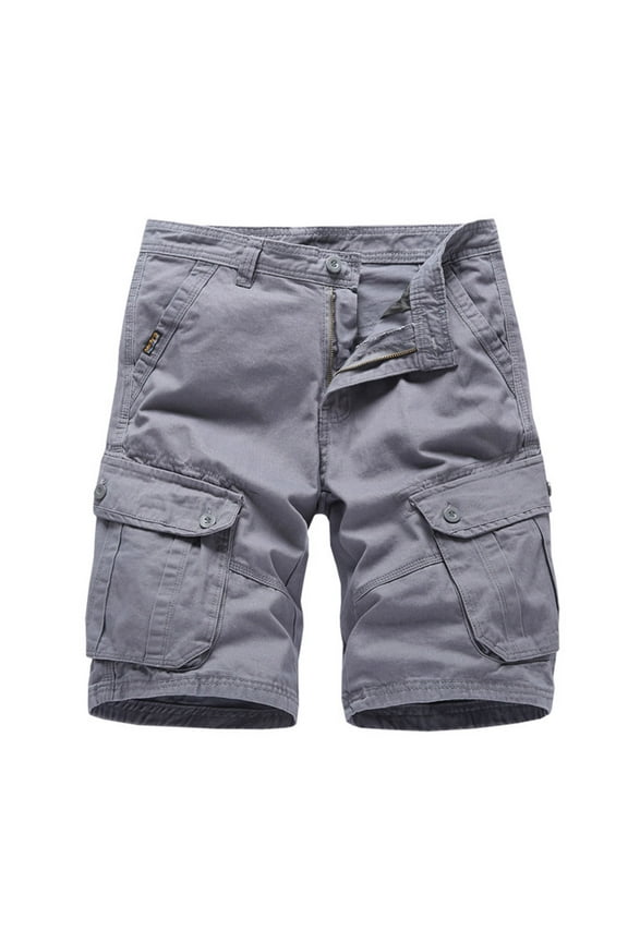 Cargo Shorts Mens Work Shorts Multi Pockets Zipper Shorts Solid Color Trendy Loose Fit Outdoor Sports Workwear Pants Gray M