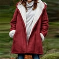 thumbnail image 1 of Brondbend Casual Jackets for Women Women Winter Plus Size Solid Plus Velvet Coat Long Sleeve Zipper Pocket Overcoat Loose Fall Winter Trendy Party Travel Outerwear,Red, 1 of 5