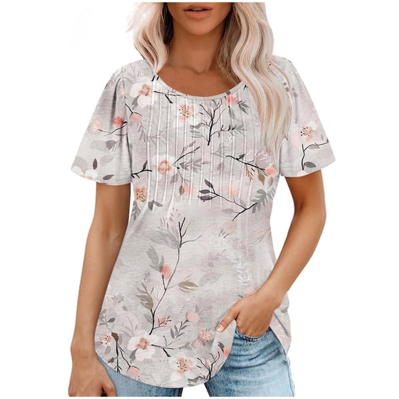 Brondbend Casual Shirts for Women Women's Tops Crewneck Short Sleeved Print Blouse Lightweight Loose Fit Ladies Tops Party Spring Summer Clothes Multicolor