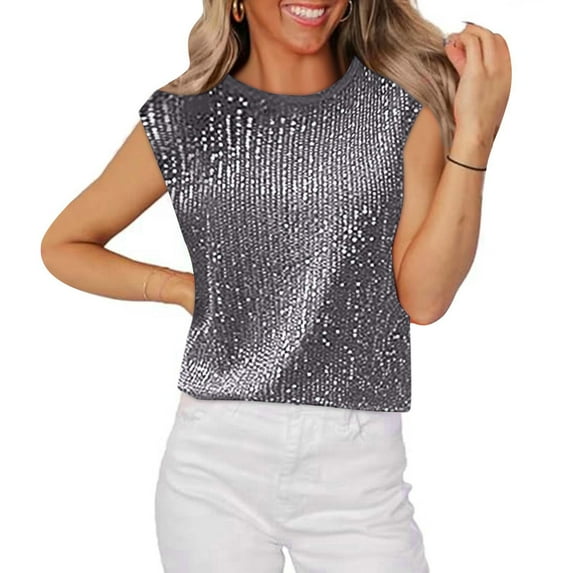 Brondbend Casual Shirts for Women Womens Top Crewneck Short Sleeved Sequin Solid Color Blouse Lightweight Loose Fit Lady Tops Vacation Spring Summer Clothes Gray
