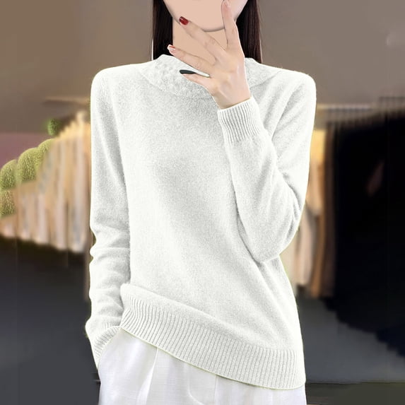 Brondbend Casual Sweaters for Women Knitted Sweaters for Women Crewneck Long Sleeved Top Solid Color Slim Thick Pullover Fall Winter Comfortable Party Work Warm Top,White