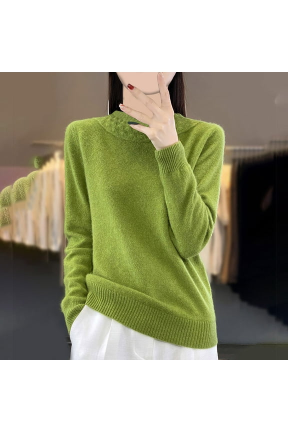Casual Sweaters for Women Knitted Sweaters for Women Crewneck Long Sleeved Top Solid Color Slim Thick Pullover Fall Winter Comfortable Party Work Warm Top,Green