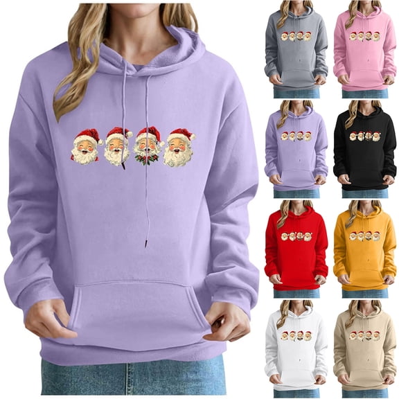 Brondbend Christmas Hoodie Women Sweatshirt Hoodies for Women Long Sleeved Pocket Drawstring Pullover Print Comfortable Plus Size Tops Ladies Vacation Fall Winter Clothes Black