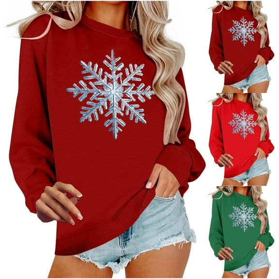 Brondbend Christmas Women Sweat Shirt Women's Pullover Sweatshirt Crewneck Long Sleeved Top Printed Fashion Loose Tops Ladies Birthday Fall Winter Clothes Green