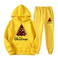 thumbnail image 1 of Brondbend Christmas Womens Sweatsuits 2 Piece Set Track Suits for Women Hooded Long Sleeve Print Pocket Pullover and Sweatpant Set Loose Fall Winter Comfortable Workout Outfits,Yellow, 1 of 5