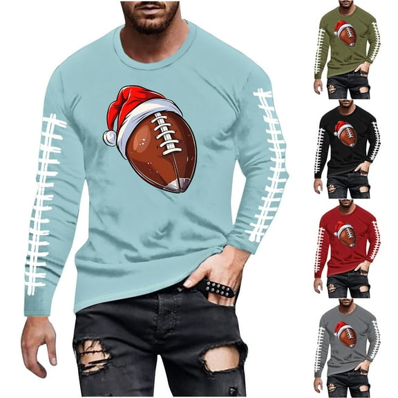 Brondbend Clothing for Men Christmas Men’s Shirts Long Sleeve Crewneck Pullover Printed Fashion Blouse Loose School Clothes Army Green