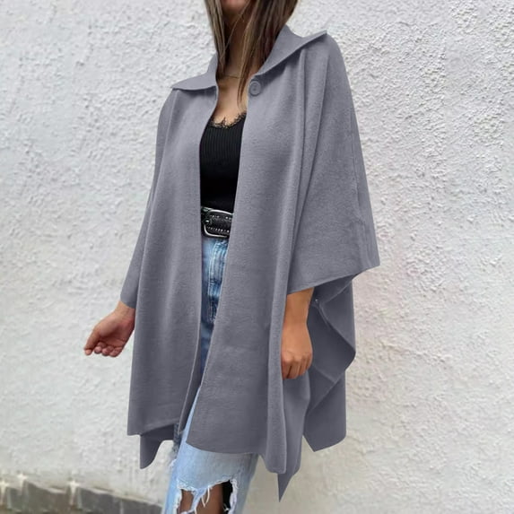Brondbend Coat Womens Jacket for Women Lapel Long Sleeved Outerwear Solid Color Stylish Loose Jacket Lady Travel Tops Gray