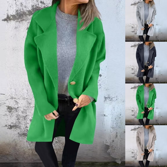 Brondbend Coat Womens Woman Jacket Turndown Collar Long Sleeved Button Outerwear Solid Color Warm Stylish Loose Fit Jacket Ladies Vacation Tops Black