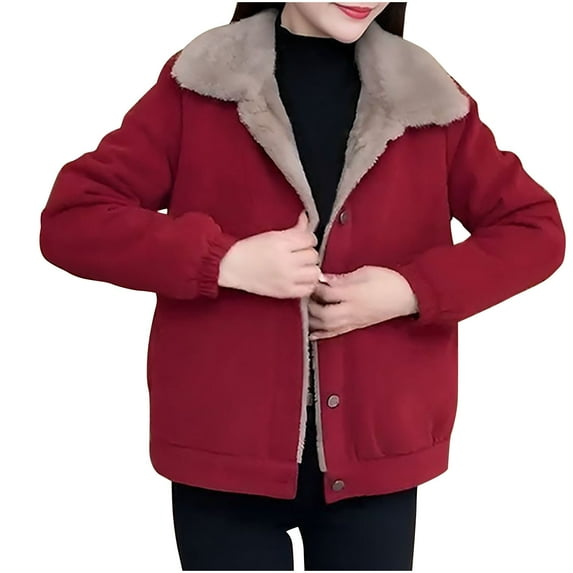 Brondbend Coat Womens Women’s Jacket Lapel Long Sleeved Zipper Outerwear Solid Color Warm Fashion Loose Jacket Lady Going out Tops Red