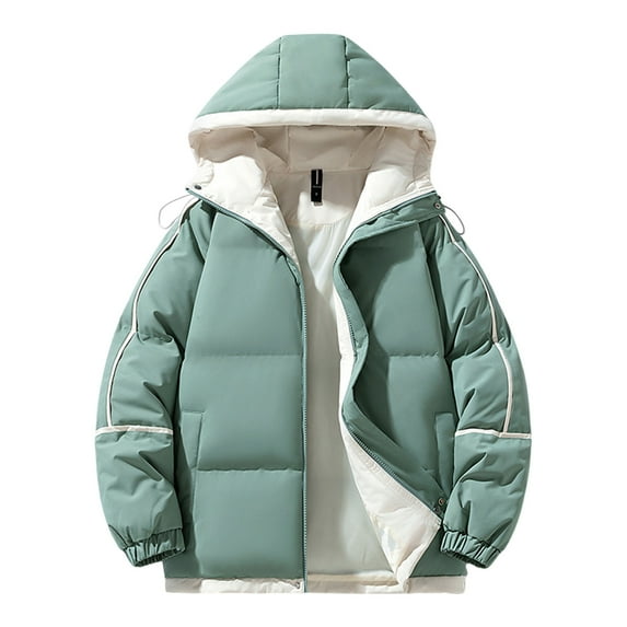 Brondbend Coat for Men Fall Mens Jacket Hooded Long Sleeved Zipper Pocket Outerwear Solid Color Warm Jacket Loose Fit Anniversary Tops Green