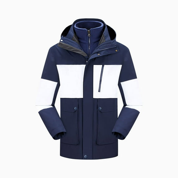 Brondbend Coat for Men Jackets for Men Hooded Long Sleeved Zipper Pocket Outerwear Multicolor Warm Jacket Loose Fit Outdoor Tops Navy