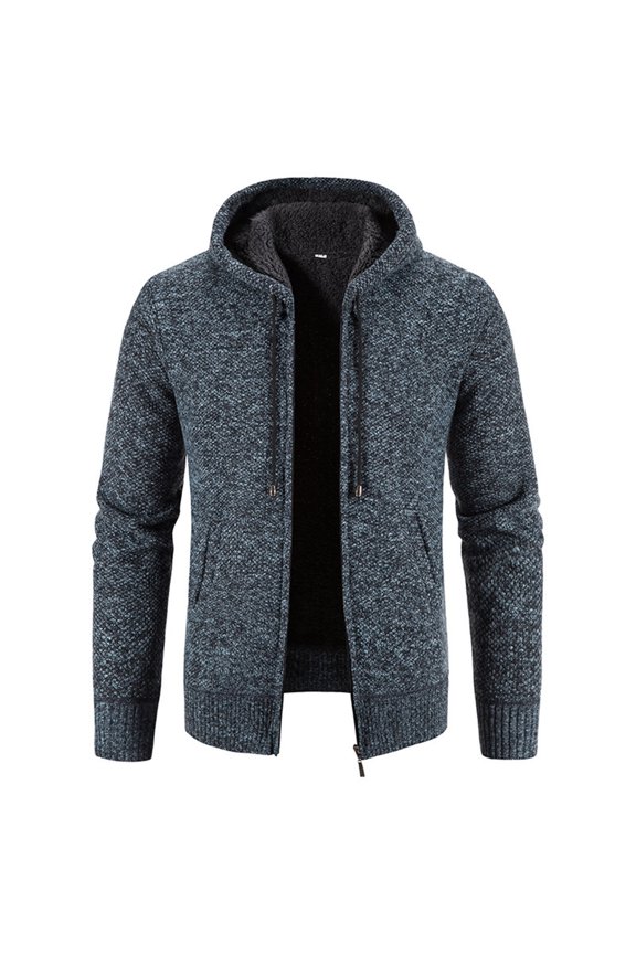 Coat for Men Jackets for Men Hooded Long Sleeved Zipper Pocket Outerwear Solid Color Warm Jacket Loose Fit Work Tops Navy