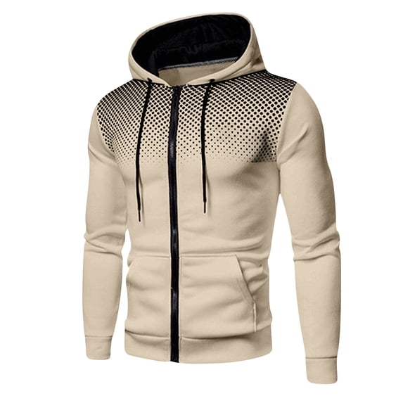 Brondbend Coat for Men Men’s Jackets Hooded Long Sleeved Zipper Pocket Outerwear Solid Color Casual Jacket Loose Fit Outdoor Tops Khaki