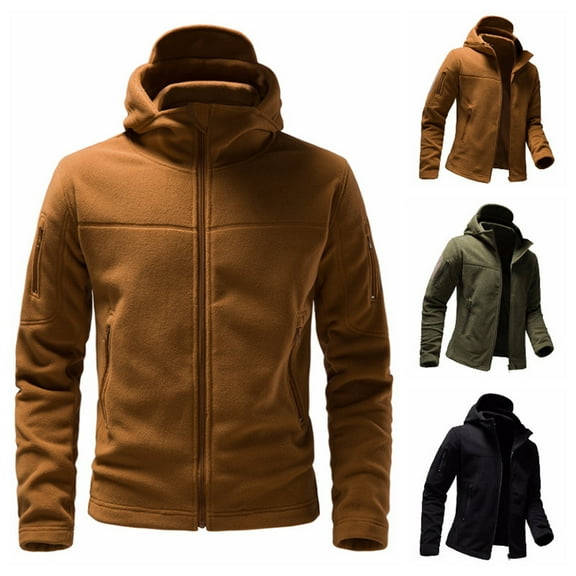 Brondbend Coat for Men Men’s Jackets Hooded Long Sleeved Zipper Pocket Outerwear Solid Color Stylish Jacket Loose Fit Party Tops Army Green