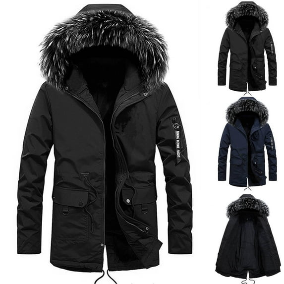 Brondbend Coat for Men Men’s Jackets Hooded Long Sleeved Zipper Pocket Outerwear Solid Color Trendy Jacket Loose Fit Work Tops Black