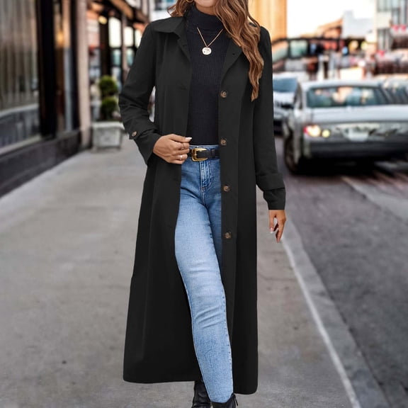 Brondbend Coat for Women Women's Fall Jackets Lapel Long Sleeved Button Outerwear Solid Color Fashion Loose Fit Jacket Lady Party Tops Black
